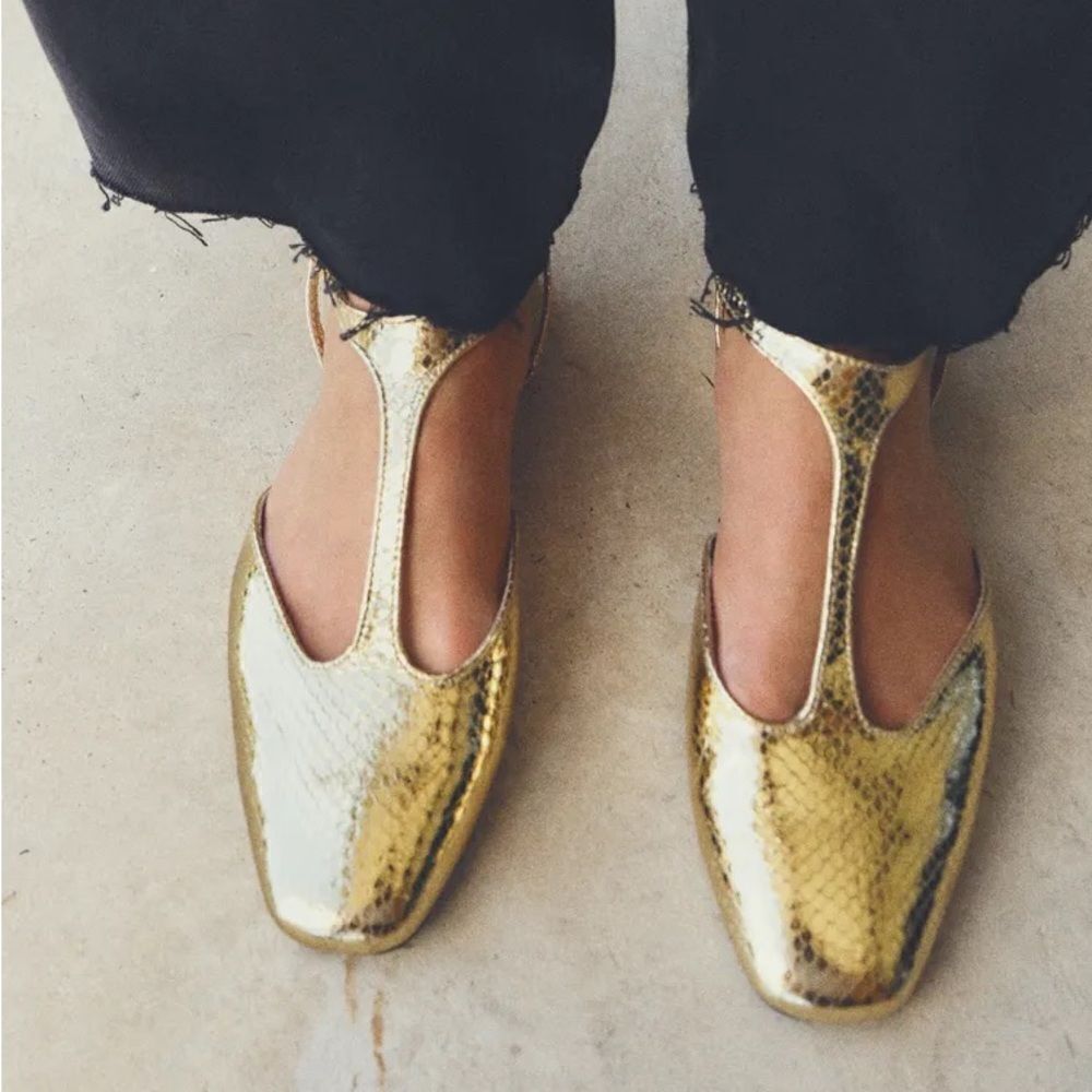 ZARA METALLIC GOLD FLATS